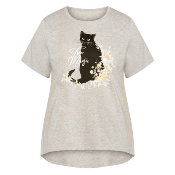 NWT Avenue Womens Cotton Cat Print High Low Top Grey 30/32 PLUS SIZE - Picture 9 of 10